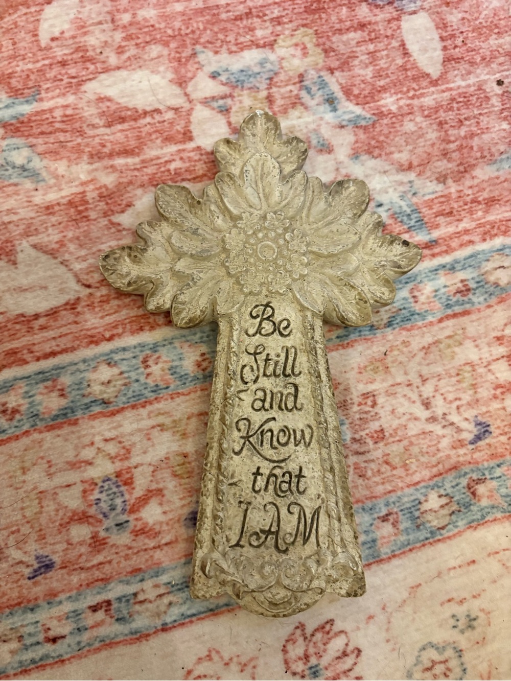 Decorative Cross Wall Accent in Antique White with Script
